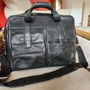 BOSCA Italian Leather Briefcase Black Messenger Bag Travel Carry On Laptop Bag